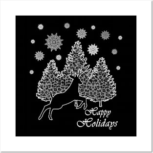 Deer Winter Wildlife Happy Holidays Snowflake Leopard Print Posters and Art